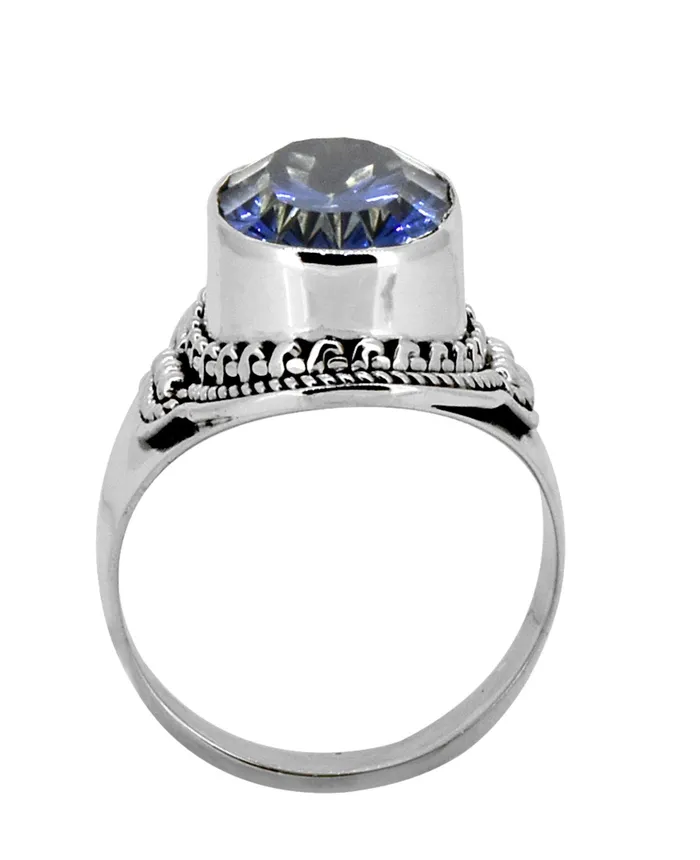 YoTreasure Rings Blue Quartz Solid 925 Sterling Silver Ring Jewelry