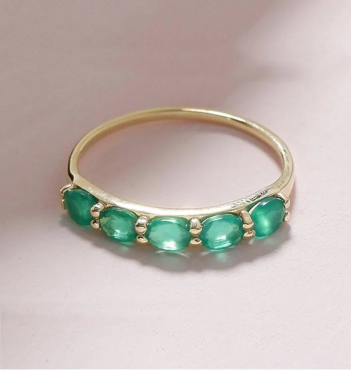 YoTreasure Rings Green Onyx Solid 10K Yellow Gold Gemstone Ring