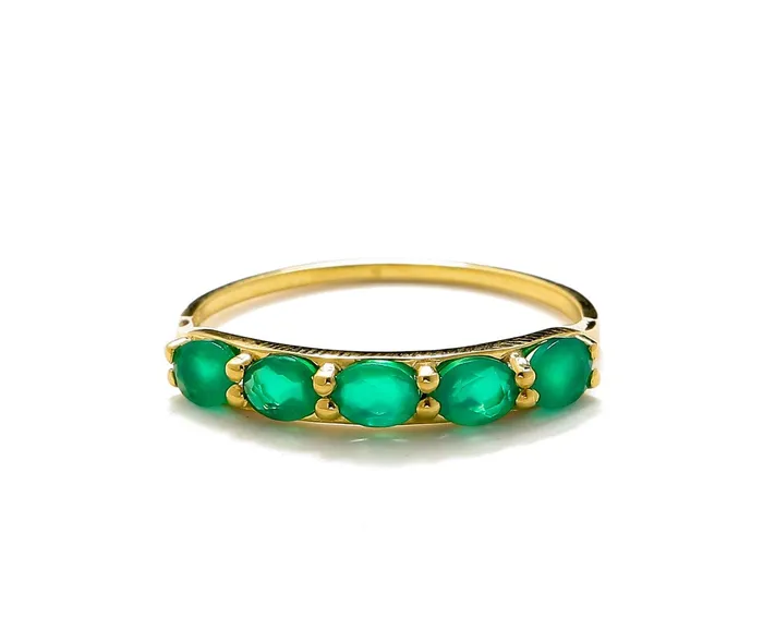 YoTreasure Rings Green Onyx Solid 10K Yellow Gold Gemstone Ring