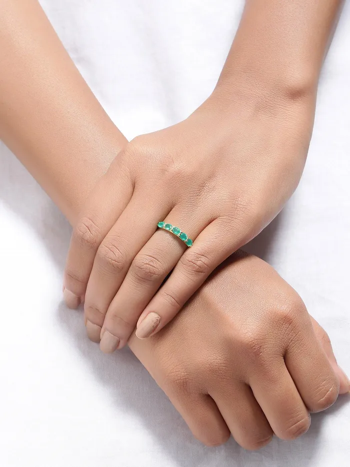 YoTreasure Rings Green Onyx Solid 10K Yellow Gold Gemstone Ring