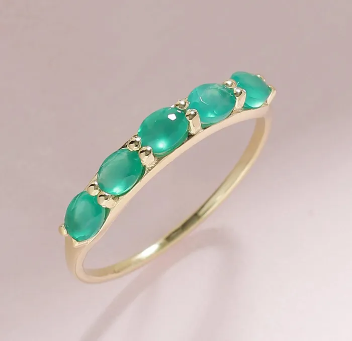 YoTreasure Rings Green Onyx Solid 10K Yellow Gold Gemstone Ring