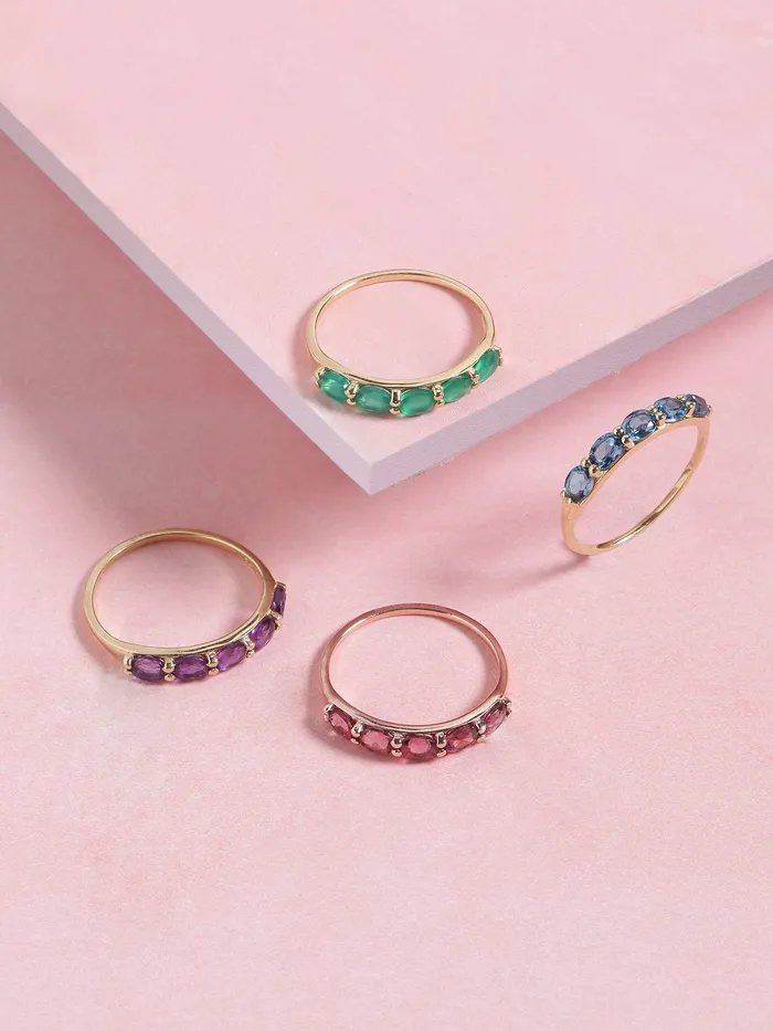 YoTreasure Rings Green Onyx Solid 10K Yellow Gold Gemstone Ring