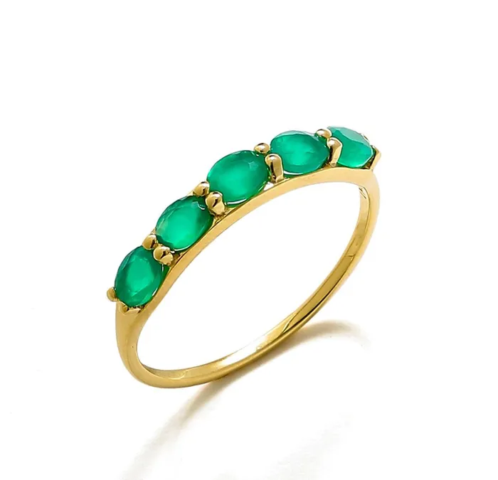 YoTreasure Rings Green Onyx Solid 10K Yellow Gold Gemstone Ring