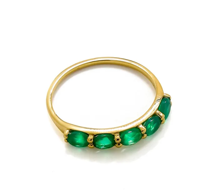 YoTreasure Rings Green Onyx Solid 10K Yellow Gold Gemstone Ring
