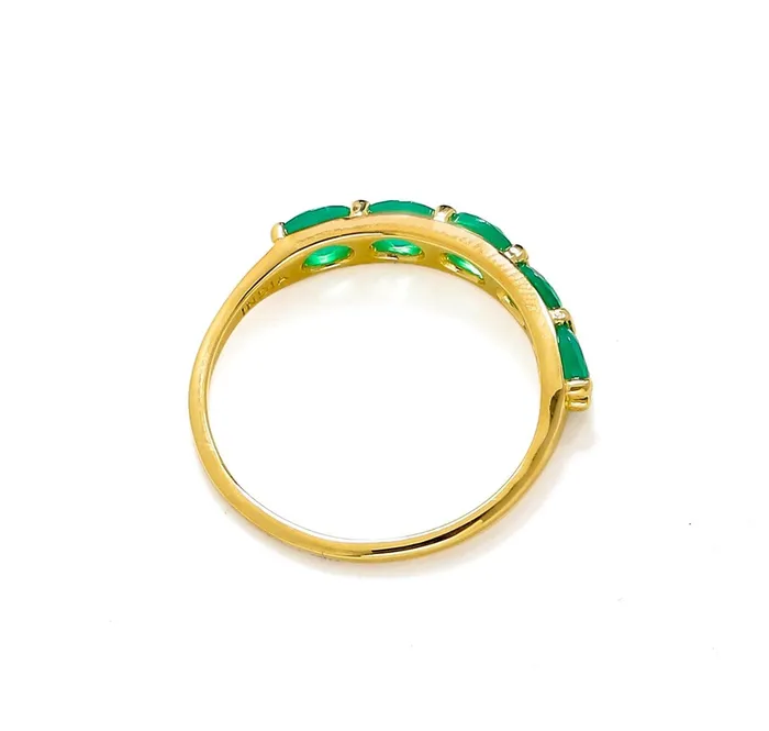 YoTreasure Rings Green Onyx Solid 10K Yellow Gold Gemstone Ring