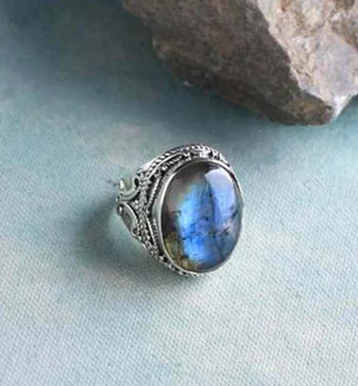 YoTreasure Rings Labradorite Solid 925 Sterling Silver Cocktail Ring Jewelry YoTreasure Rings Labradorite Solid 925 Sterling Silver Cocktail Ring Jewelry