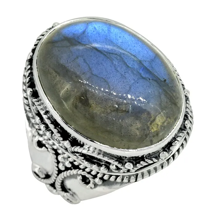 YoTreasure Rings Labradorite Solid 925 Sterling Silver Cocktail Ring Jewelry