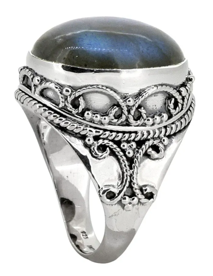 YoTreasure Rings Labradorite Solid 925 Sterling Silver Cocktail Ring Jewelry