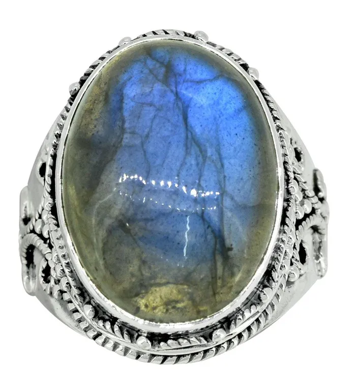 YoTreasure Rings Labradorite Solid 925 Sterling Silver Cocktail Ring Jewelry