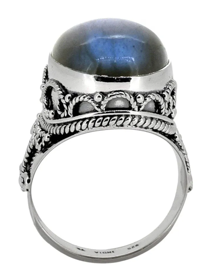 YoTreasure Rings Labradorite Solid 925 Sterling Silver Cocktail Ring Jewelry