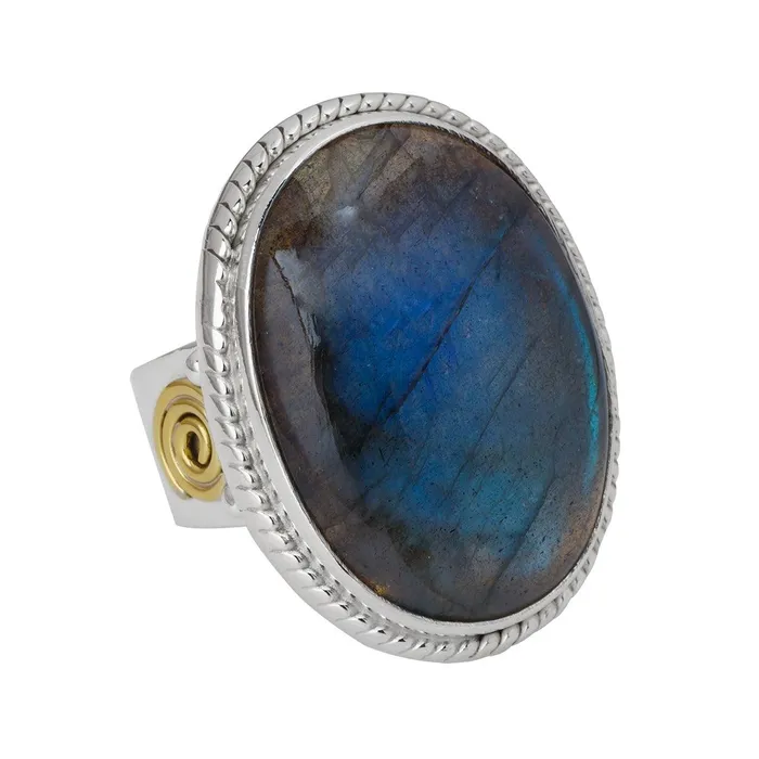 YoTreasure Rings Labradorite Solid 925 Sterling Silver Spiral Brass Ring Jewelry