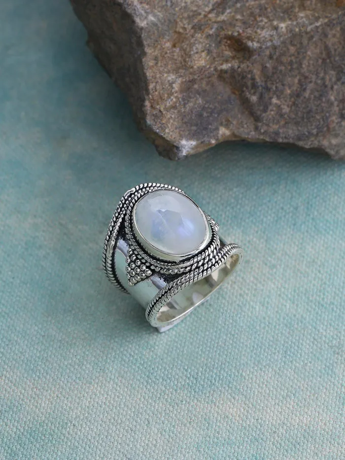 YoTreasure Rings Moonstone Solid 925 Sterling Silver Gemstone Ring Jewelry YoTreasure Rings Moonstone Solid 925 Sterling Silver Gemstone Ring Jewelry