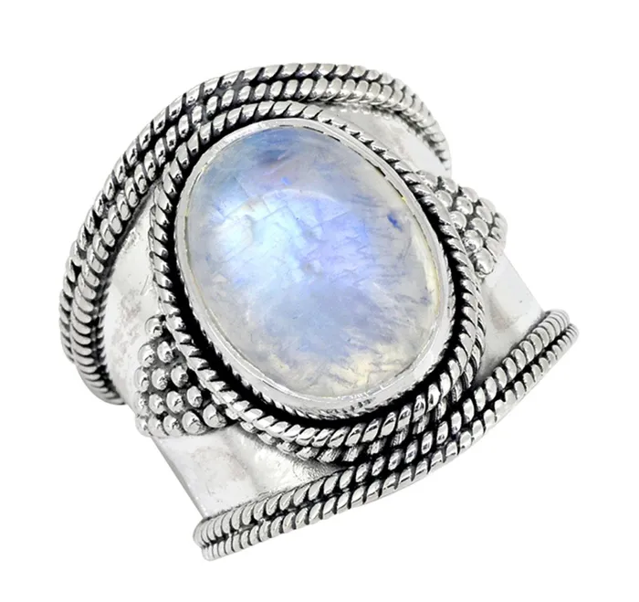 YoTreasure Rings Moonstone Solid 925 Sterling Silver Gemstone Ring Jewelry