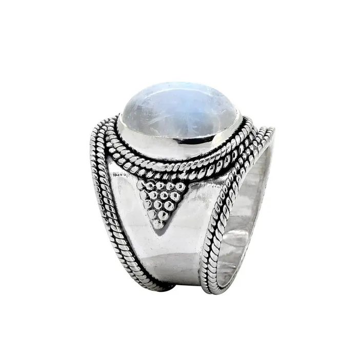YoTreasure Rings Moonstone Solid 925 Sterling Silver Gemstone Ring Jewelry