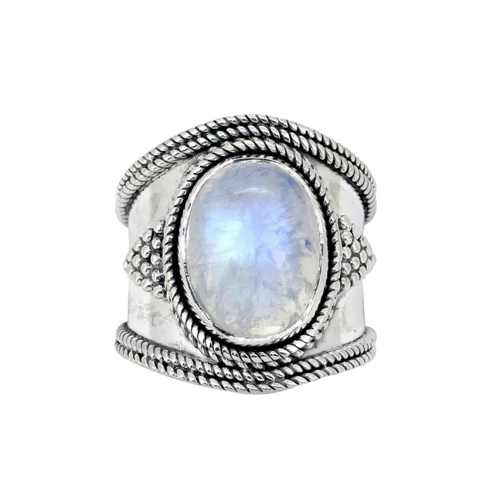 YoTreasure Rings Moonstone Solid 925 Sterling Silver Gemstone Ring Jewelry