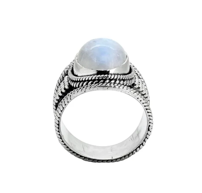 YoTreasure Rings Moonstone Solid 925 Sterling Silver Gemstone Ring Jewelry