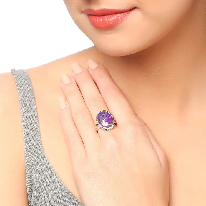 YoTreasure Rings Purple Copper Turquoise Solid 925 Sterling Silver Ring Jewelry