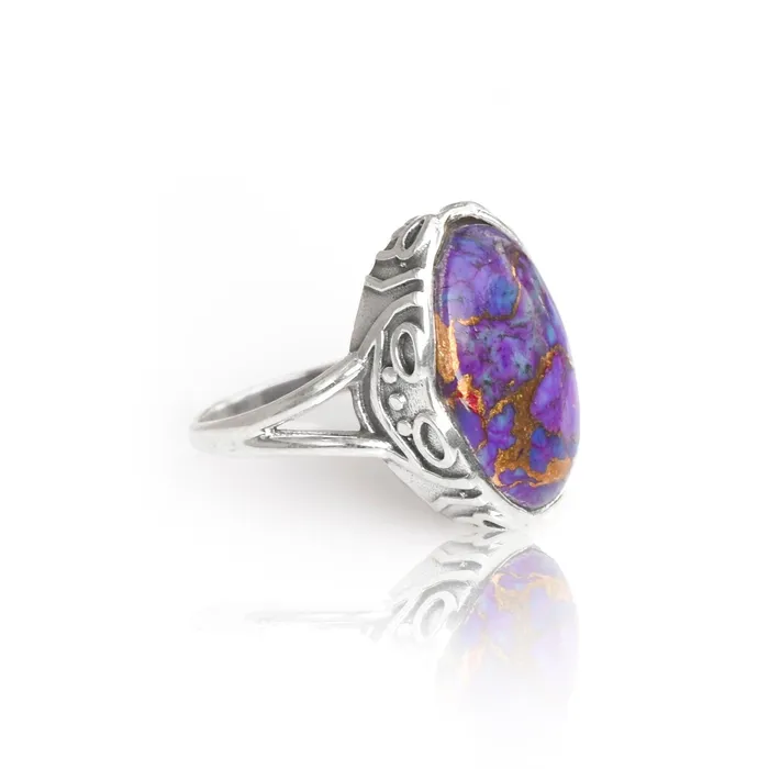 YoTreasure Rings Purple Copper Turquoise Solid 925 Sterling Silver Ring Jewelry