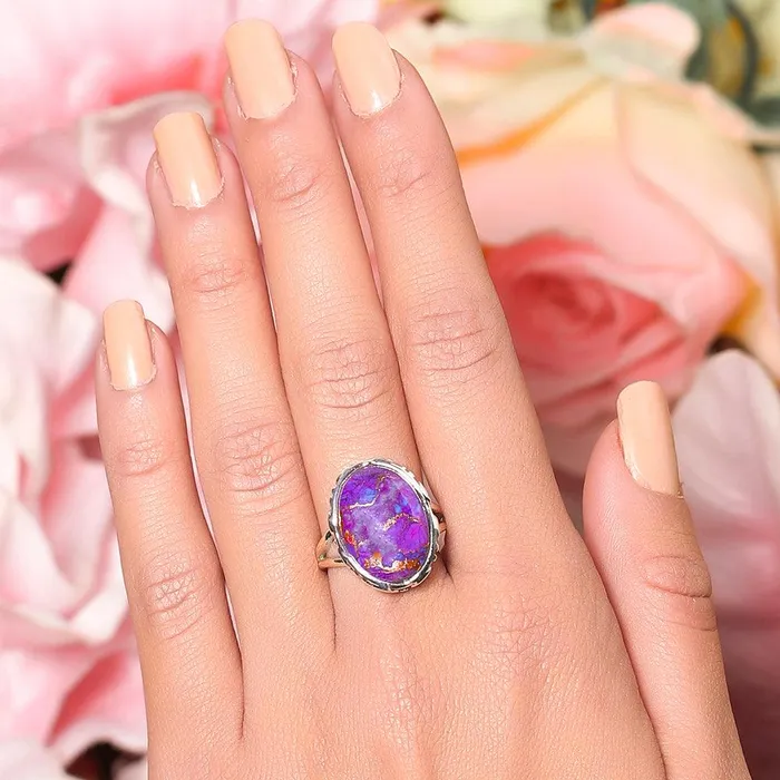 YoTreasure Rings Purple Copper Turquoise Solid 925 Sterling Silver Ring Jewelry